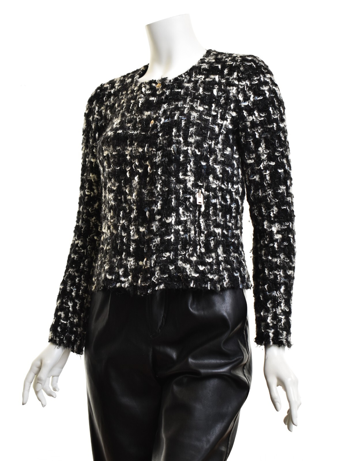 IRO NALOKIE Women’s Collarless Metallic Tweed Jacket Zip Pockets Size 40 / S