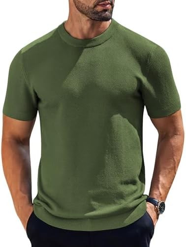 Coofandy Men’s Knit T-Shirts Short Mens TShirts Sleeve Crewneck Shirt Casual