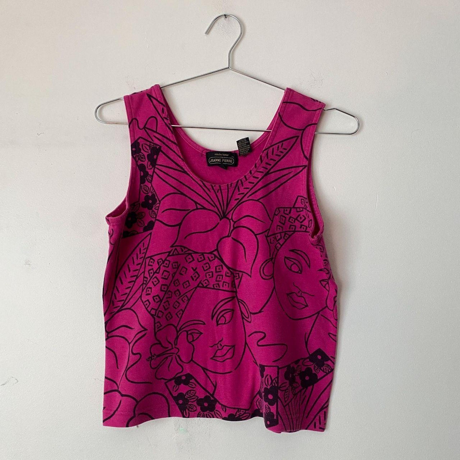 Vintage Jeanne Pierre Hot Pink Tropical Tank Top Women’s M