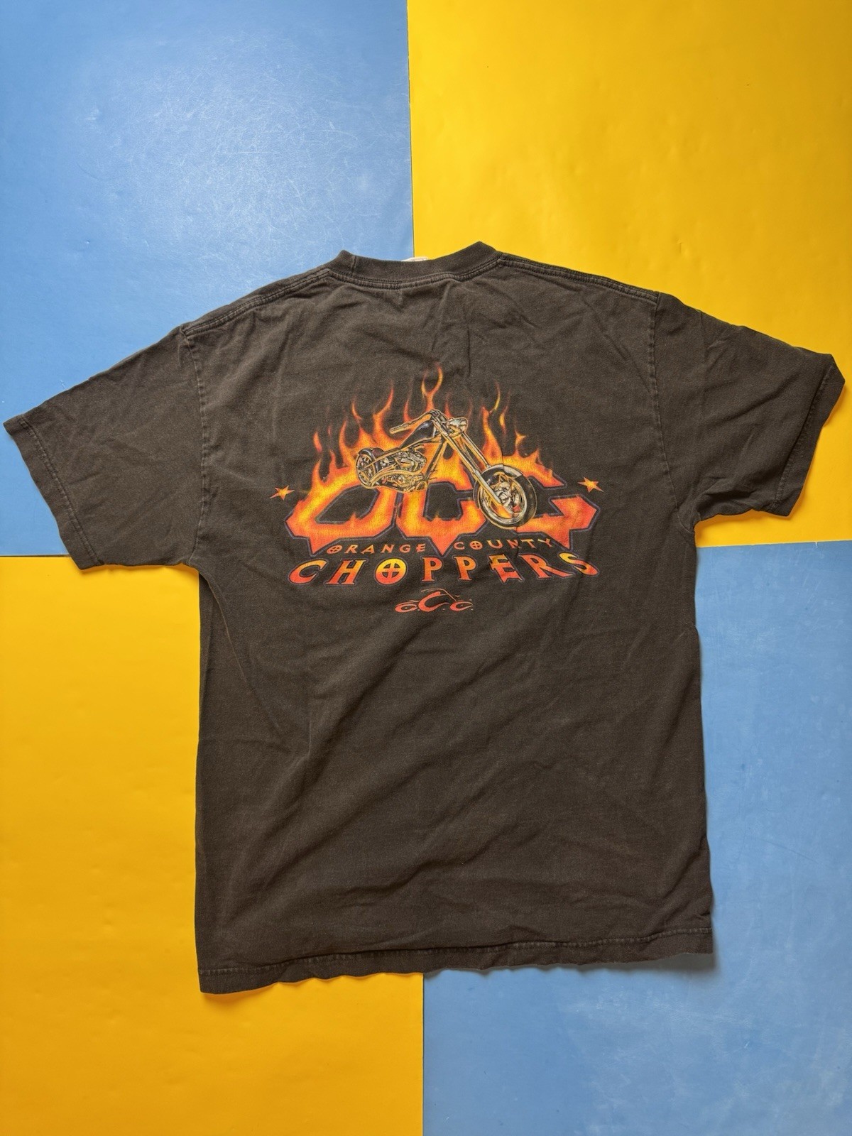 Vintage Orange County Choppers Mens Large Black Short Sleeve Shirt Flames Fire