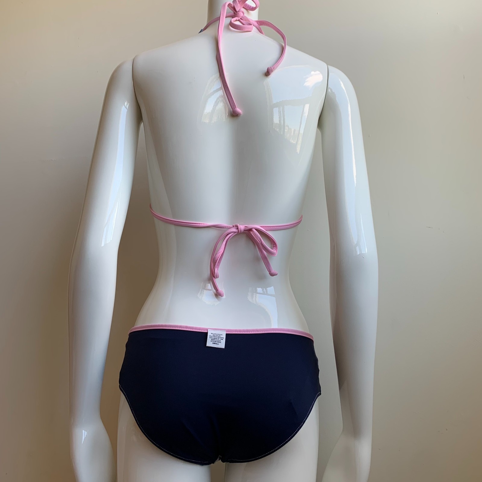 Aaron Chang blue & pink stripe wave reversible scenic photo print bikini