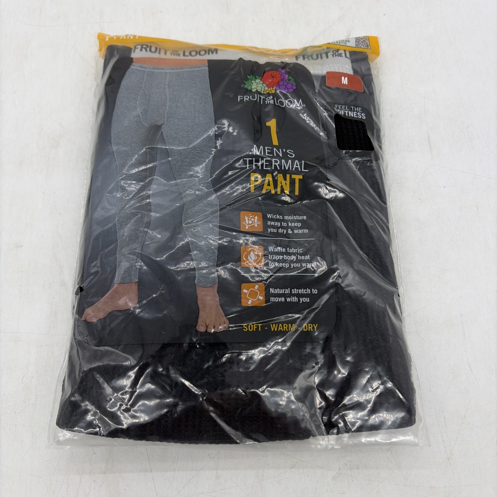 NEW, Fruit Of The Loom Men’s Thermal Pant Size MEDIUM, Color-BLACK SOOT
