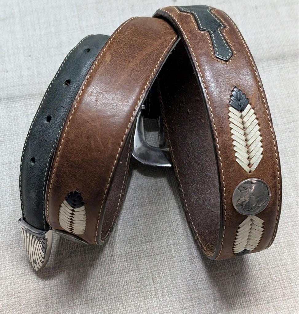 vintage NATIVE AMERICAN buckle belt 38 leather INDIAN HEAD buffalo nickel CONCHO