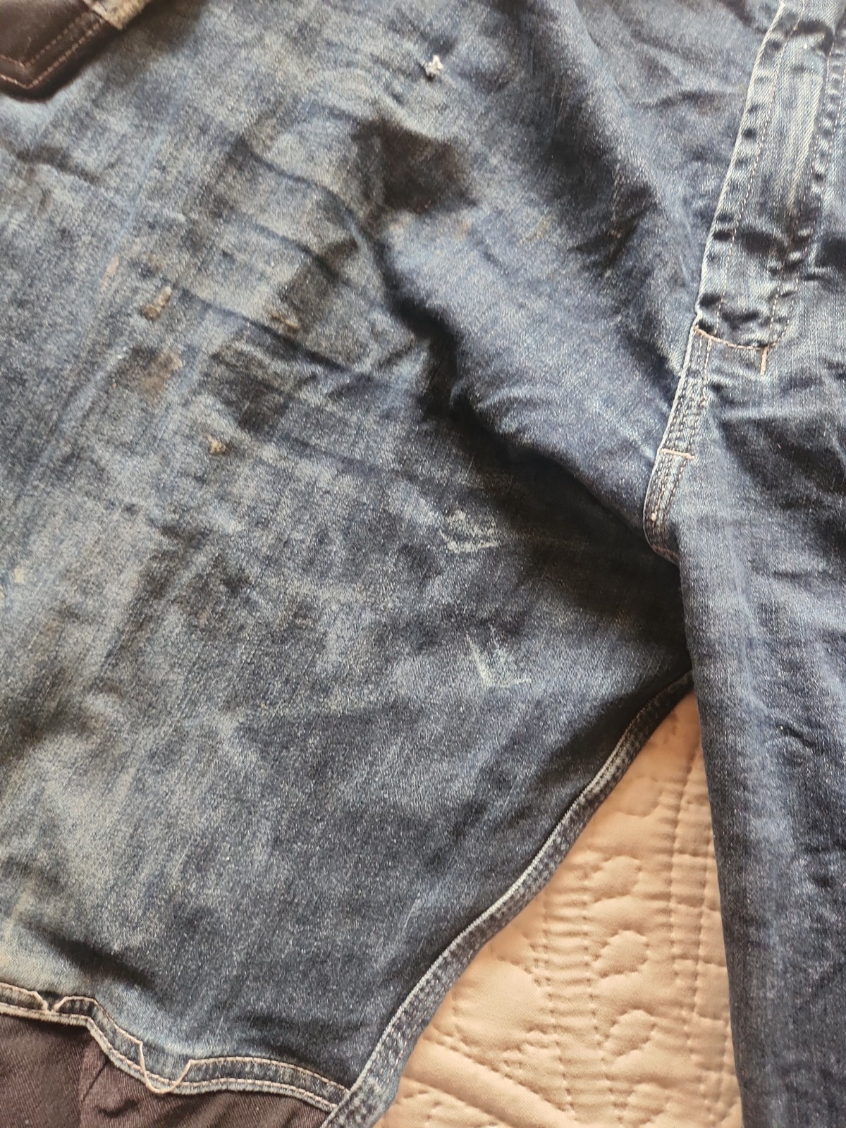 DASSY EUROPE CRATOS MELBOURNE MENS CAT II BLUE DENIM WORK PANTS SZ 44 DISTRESSED