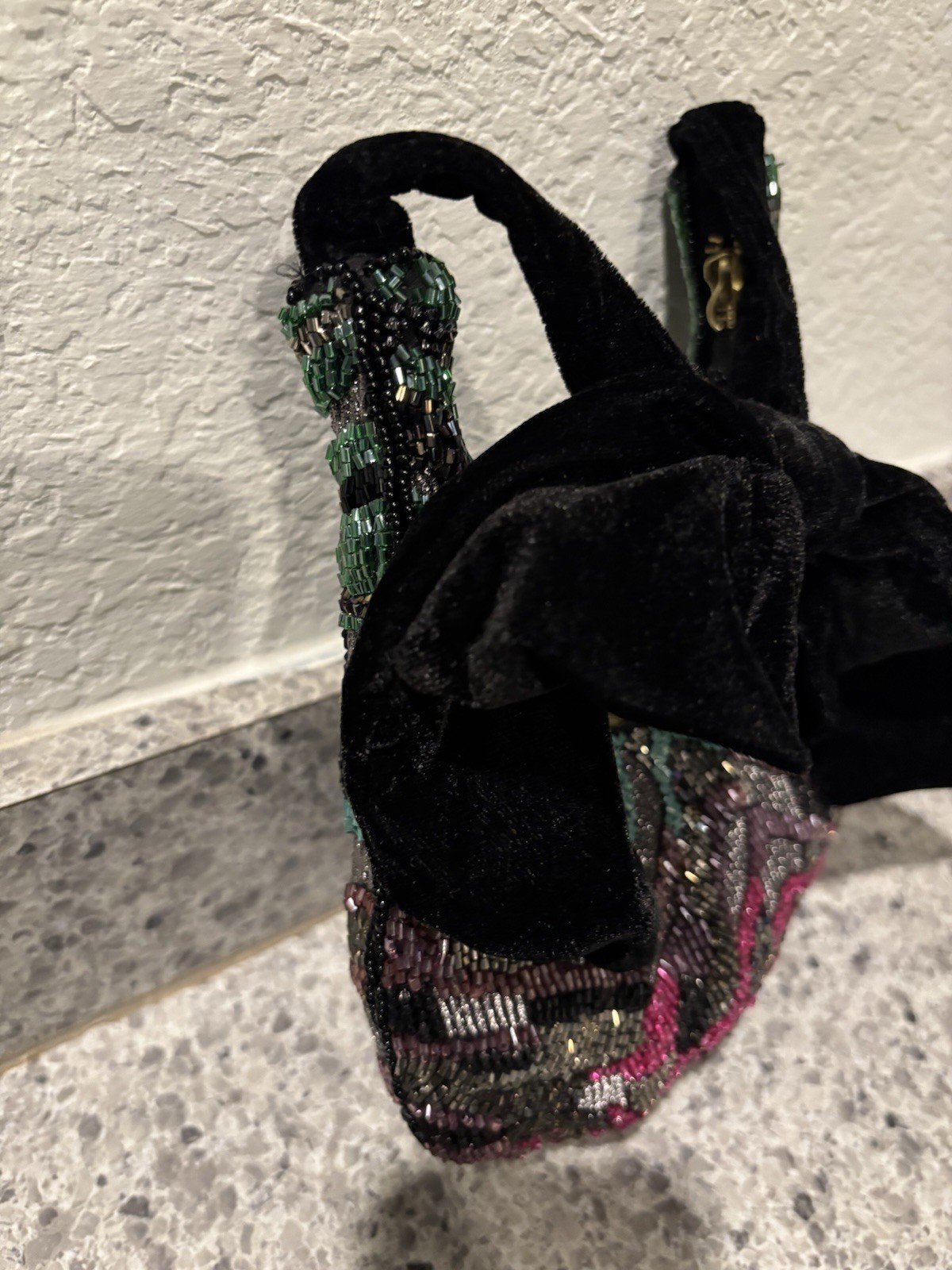 Beaded Shoulder Bag With Bow, Pink, Blue Purple Black ￼
