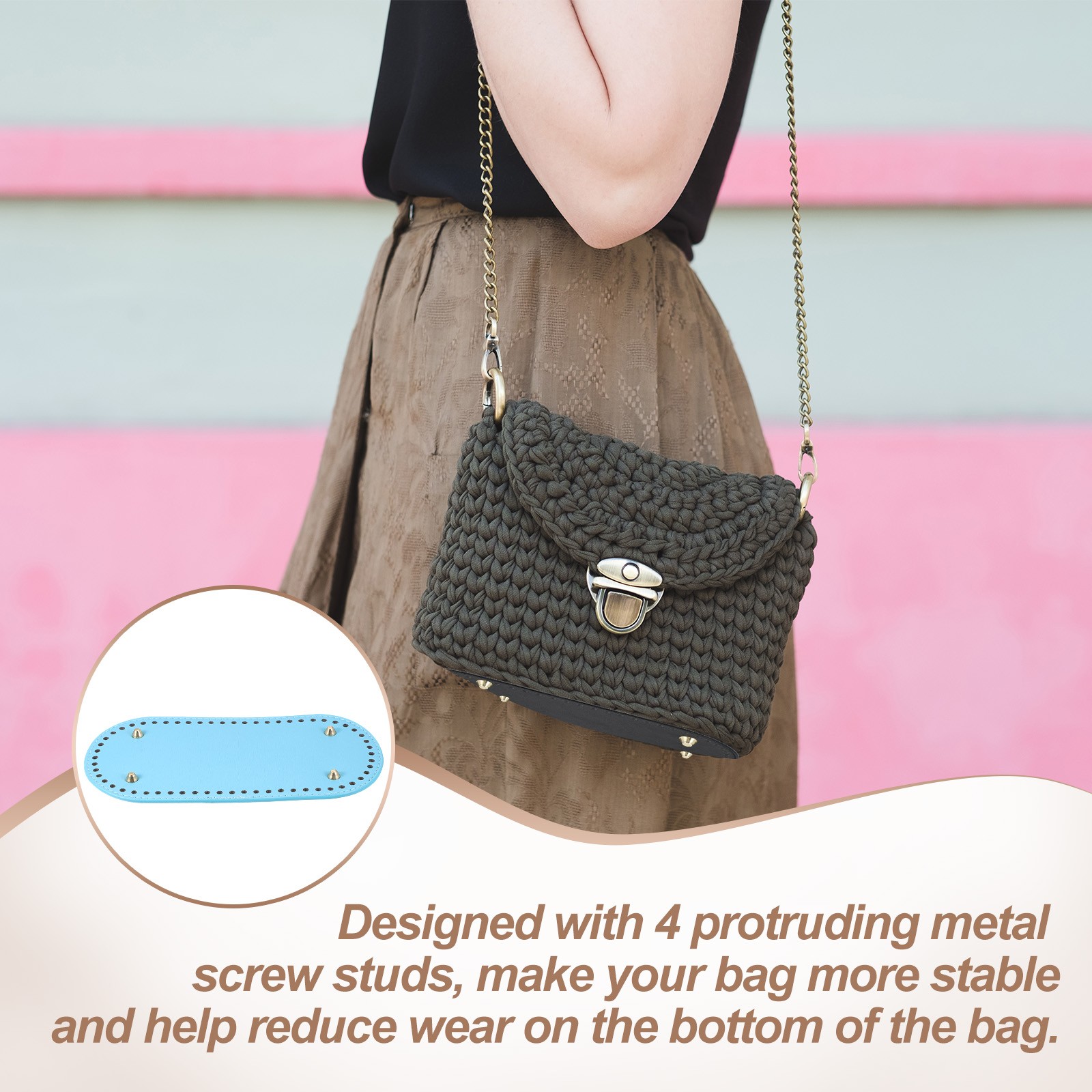 2Pcs Oval PU Leather Bag Bottom Shaper with Holes & Nails 9.8×4.7 Inch Blue