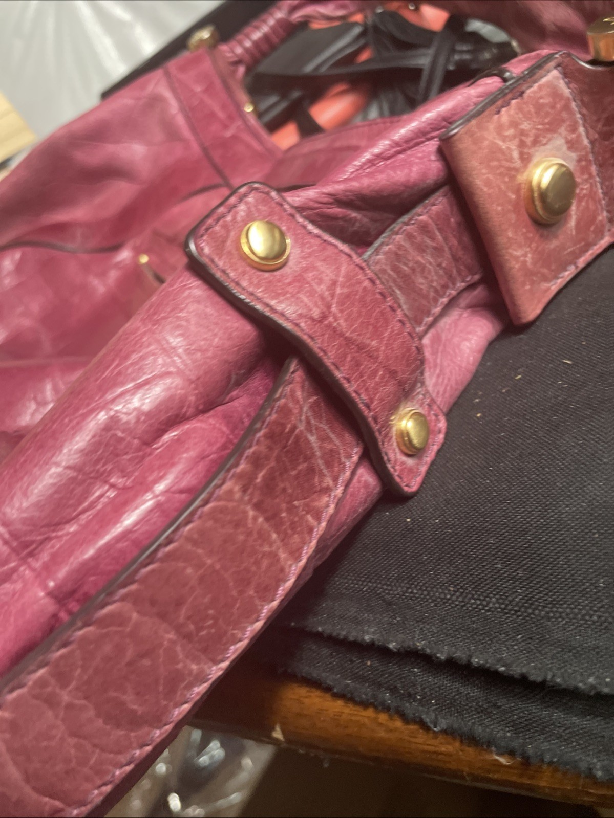 B. Makowsky Leather Shoulder Bag Hobo Purple With Gold Tone Hardware