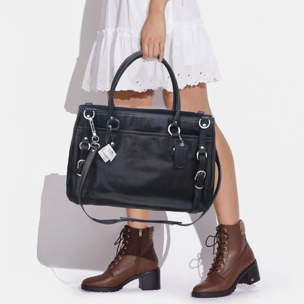 NWT COACH Textured Leather Exotic Sierra Black Carryall Shoulder Bag NEW $698