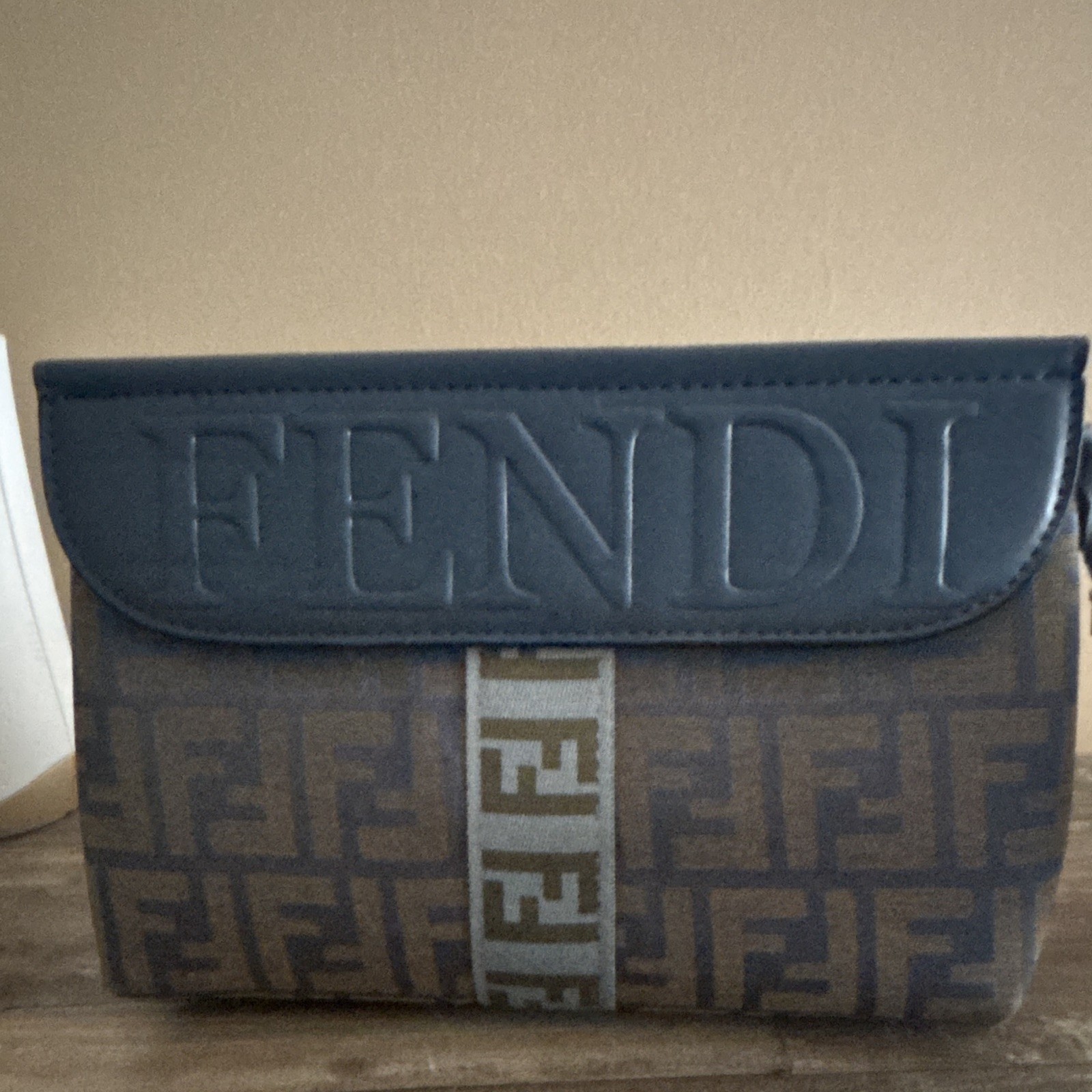 Fendi FF Logo Brown Zip Shoulder Bag w/ Adjustable Strap & Gold Hardware