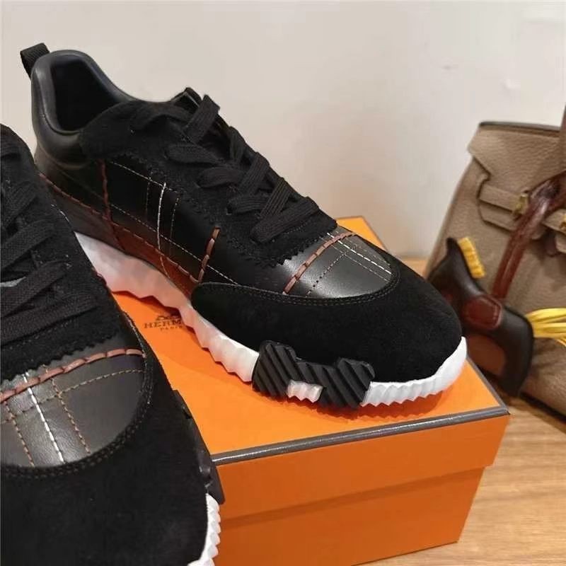 Black White Hermes Bouncing Calfskin & Suede Sneakers Men