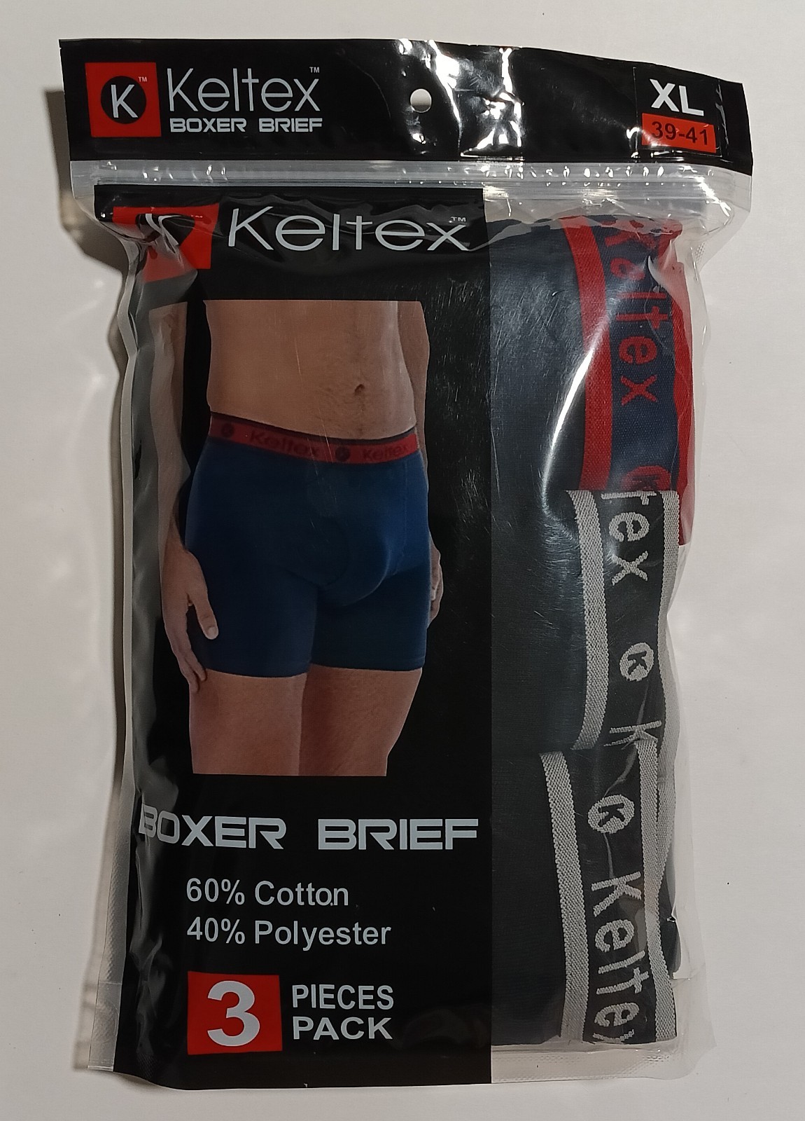 Keltex Men’s Boxer Brief Underwear XL Regular 3-Pack Cotton/Poly Multicolor