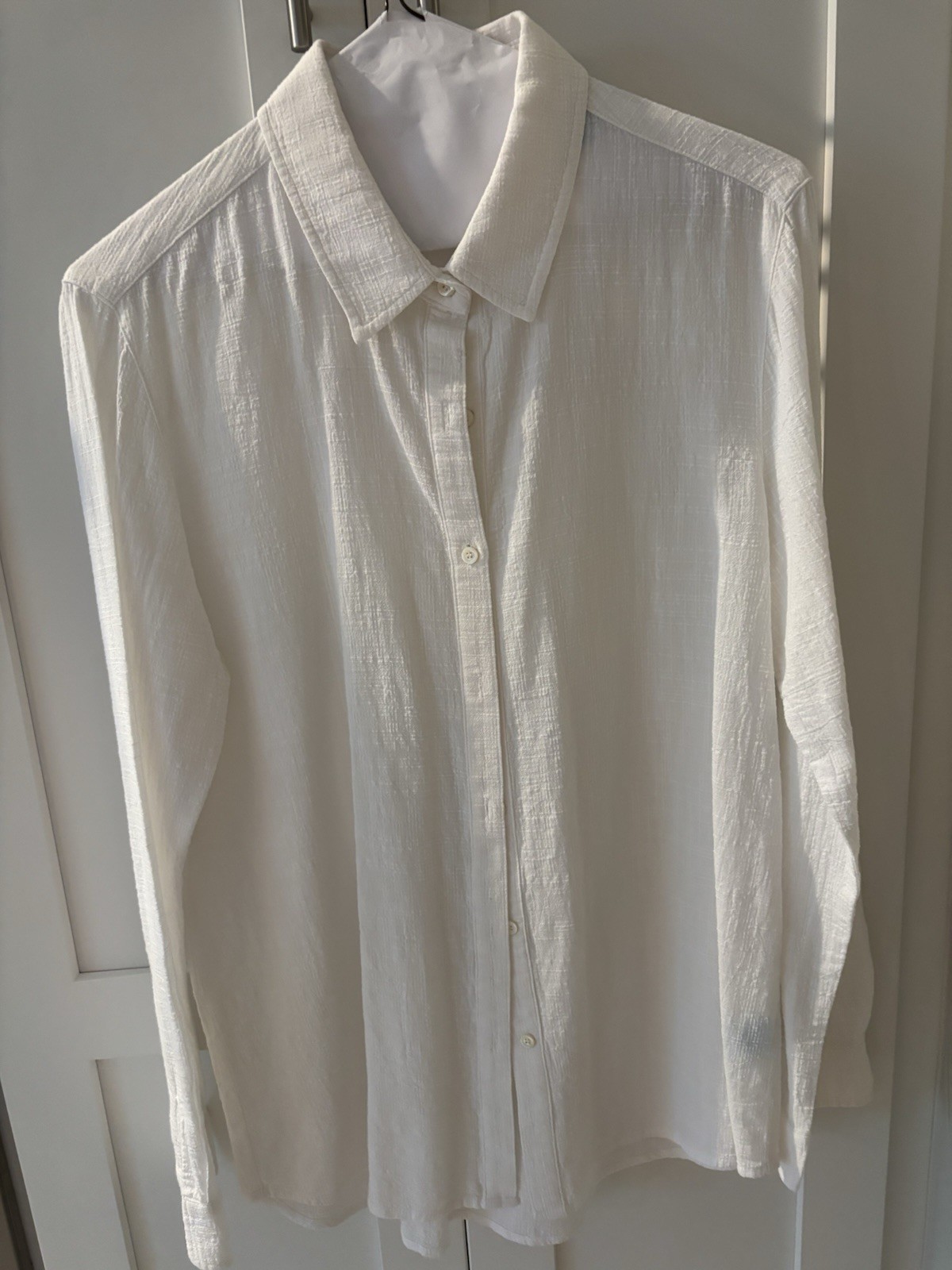 J. McLaughlin Women’s White Linen Button-Up Shirt Long Sleeve Point Collar M