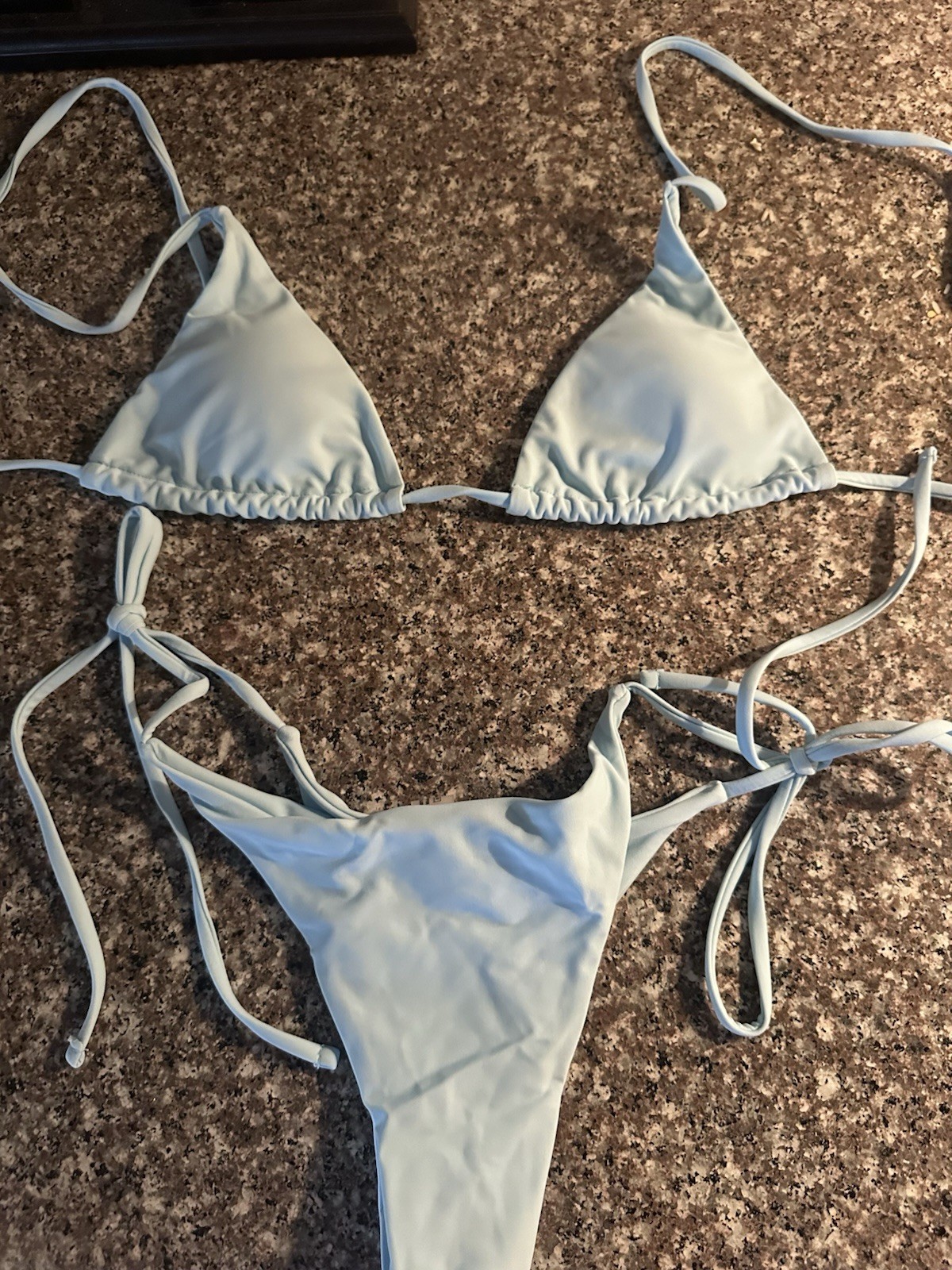 Light Blue Solid Triangle Halter Bikini 2-Piece Set Thong Bottom Size S