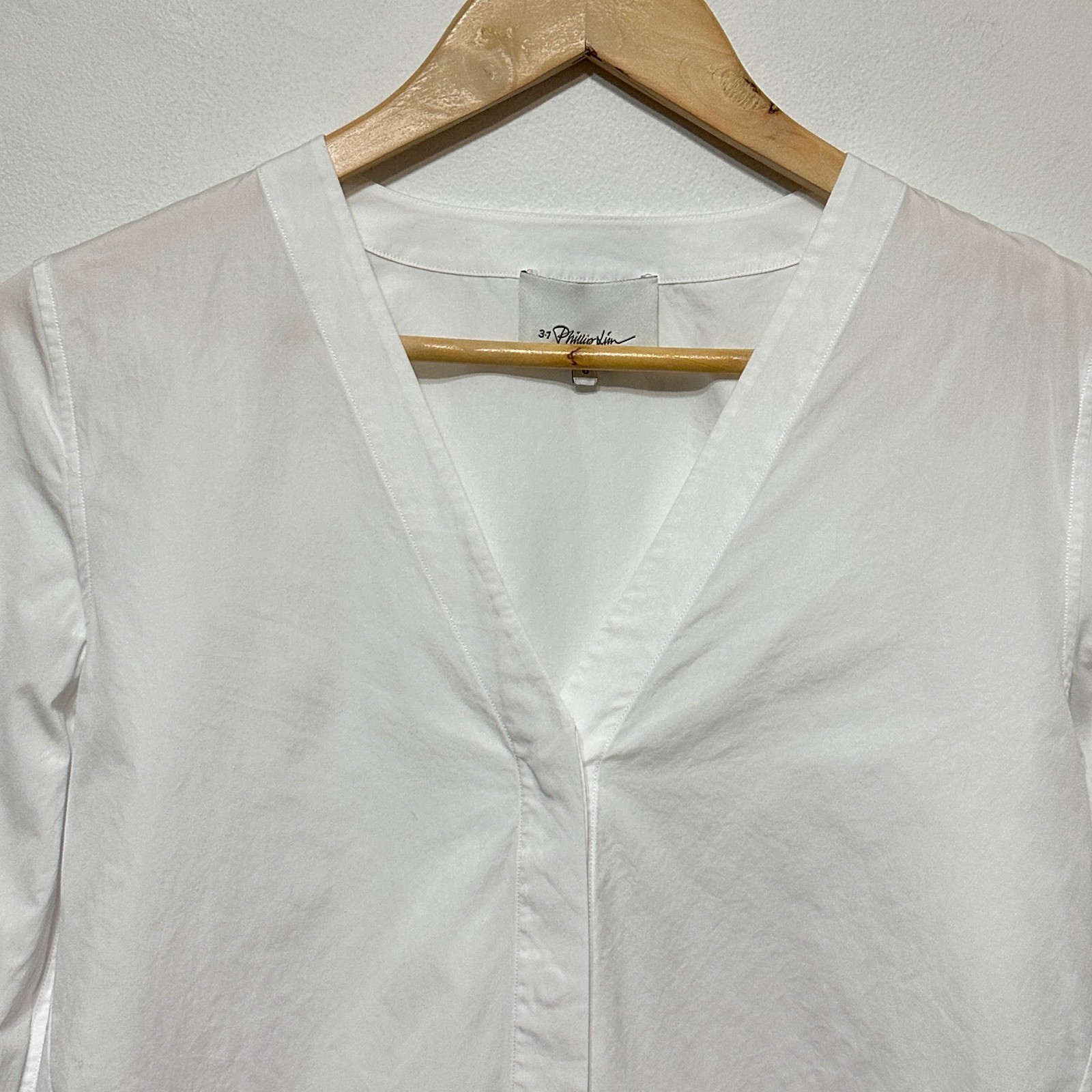 3.1 Phillip Lim Pearl Double Cuff Blouse Womens 6 White Cotton Poplin Luxury