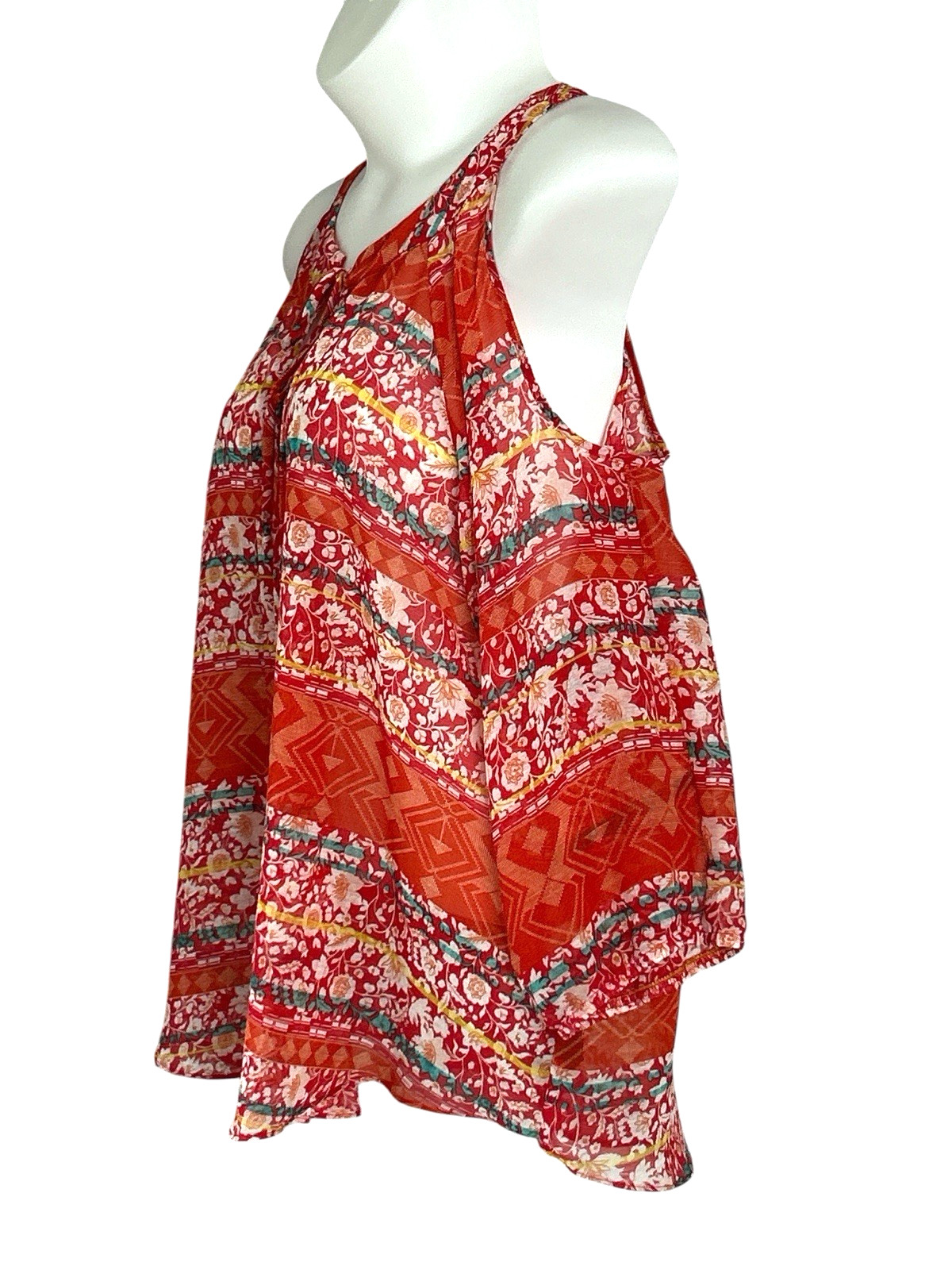 NWT B. Wear Chiffon 3/4 Cold Shoulder Tie Front Pleated Blouse, Orange, Size 3X