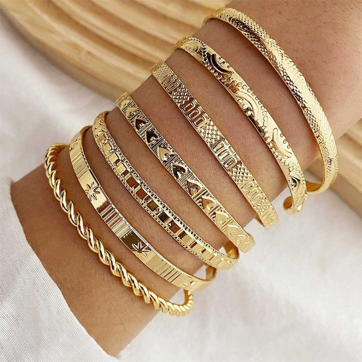 LXSSLY 7Pcs Gold Cuff Bracelets Set for Women,Boho Multi Layer 2.36 in, Gold2