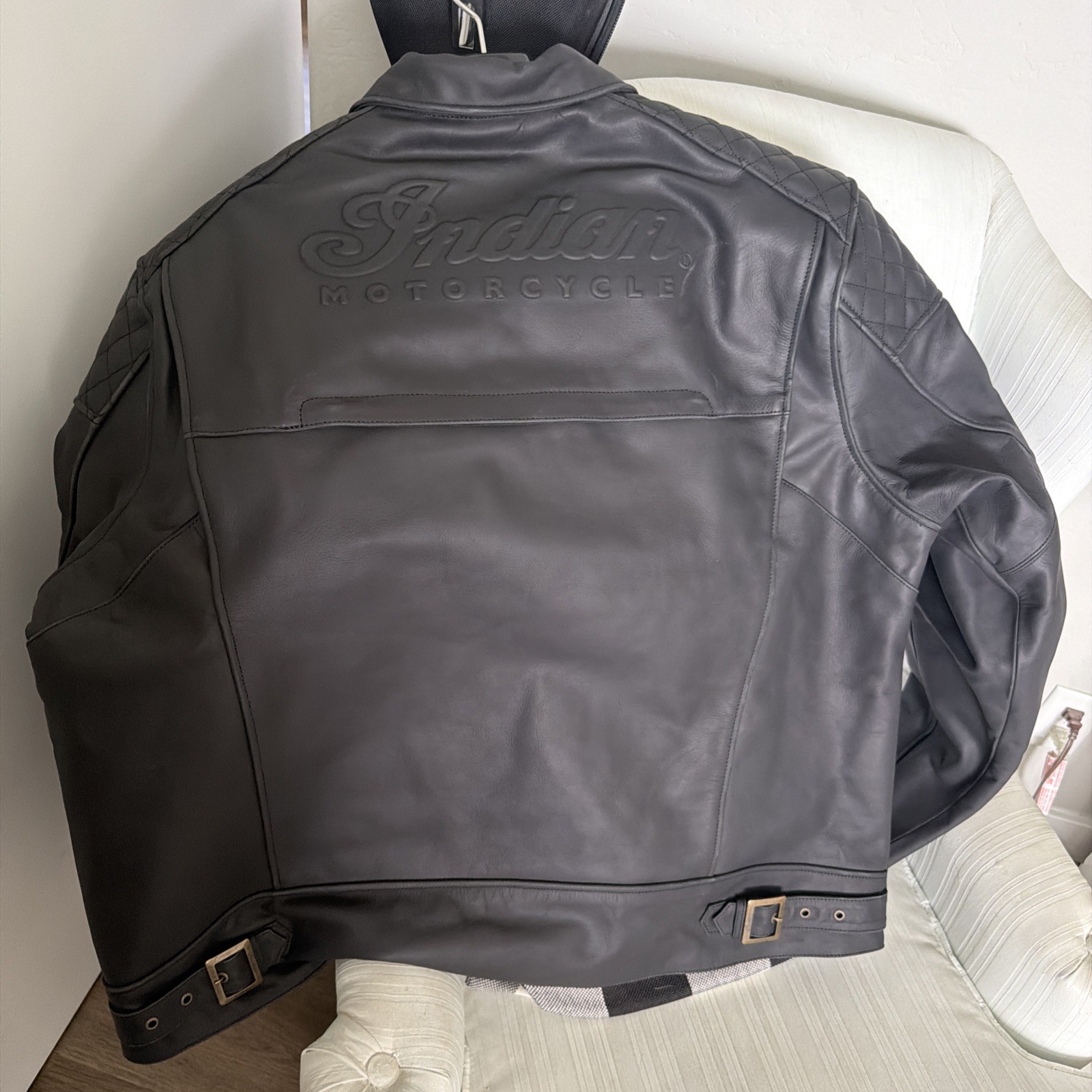 Men’s Indian Motorcycle Jacket Genuine Cowhide Leather Biker Jacket (Black)