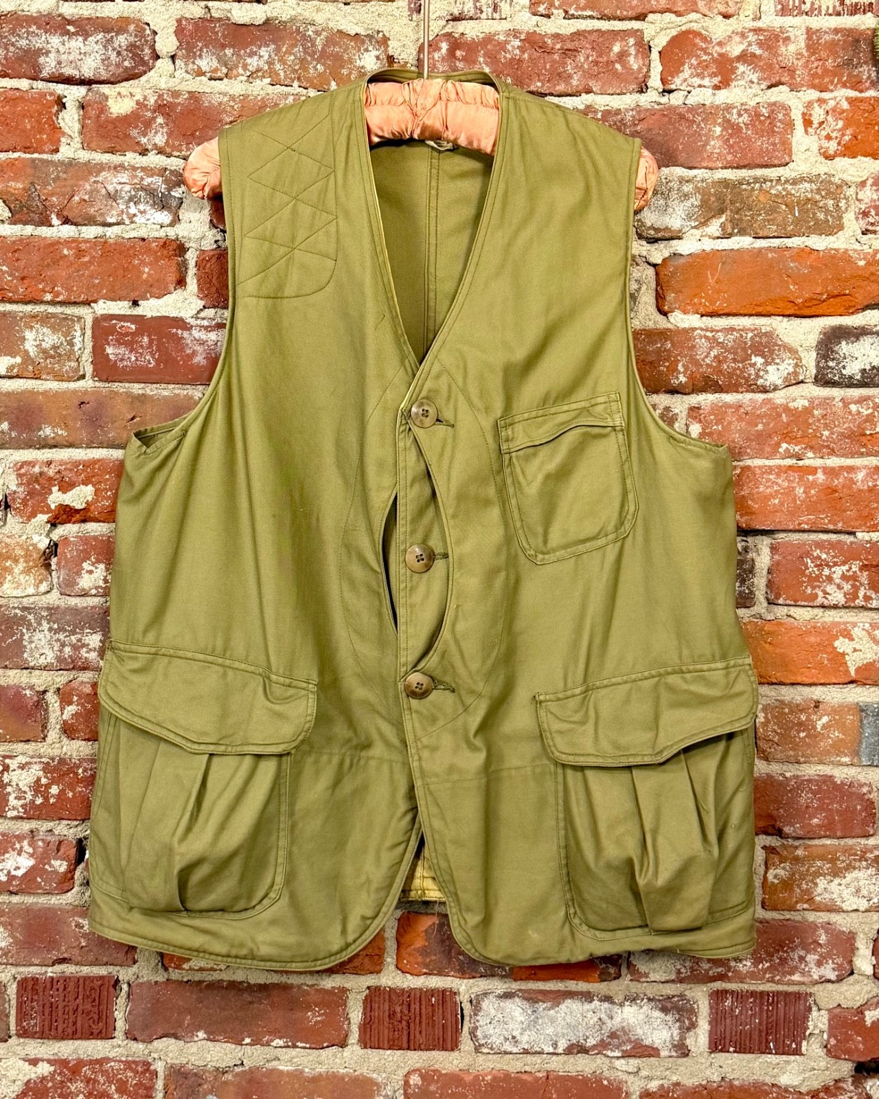 Vtg 1940s Half Moon Sateen Hunting Vest American Field Large
