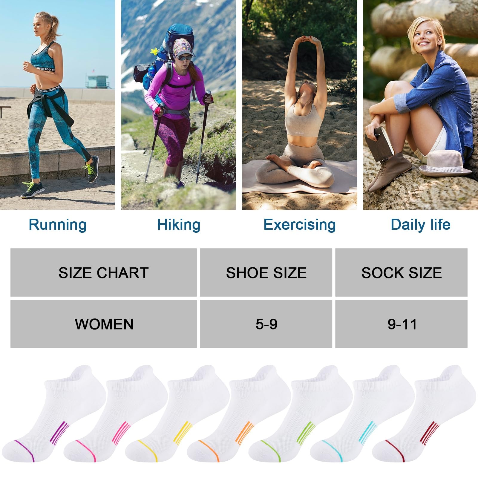 7 Pairs Womens Ankle Socks Athletic Cushioned Anti-Blister Running Low Cut So.