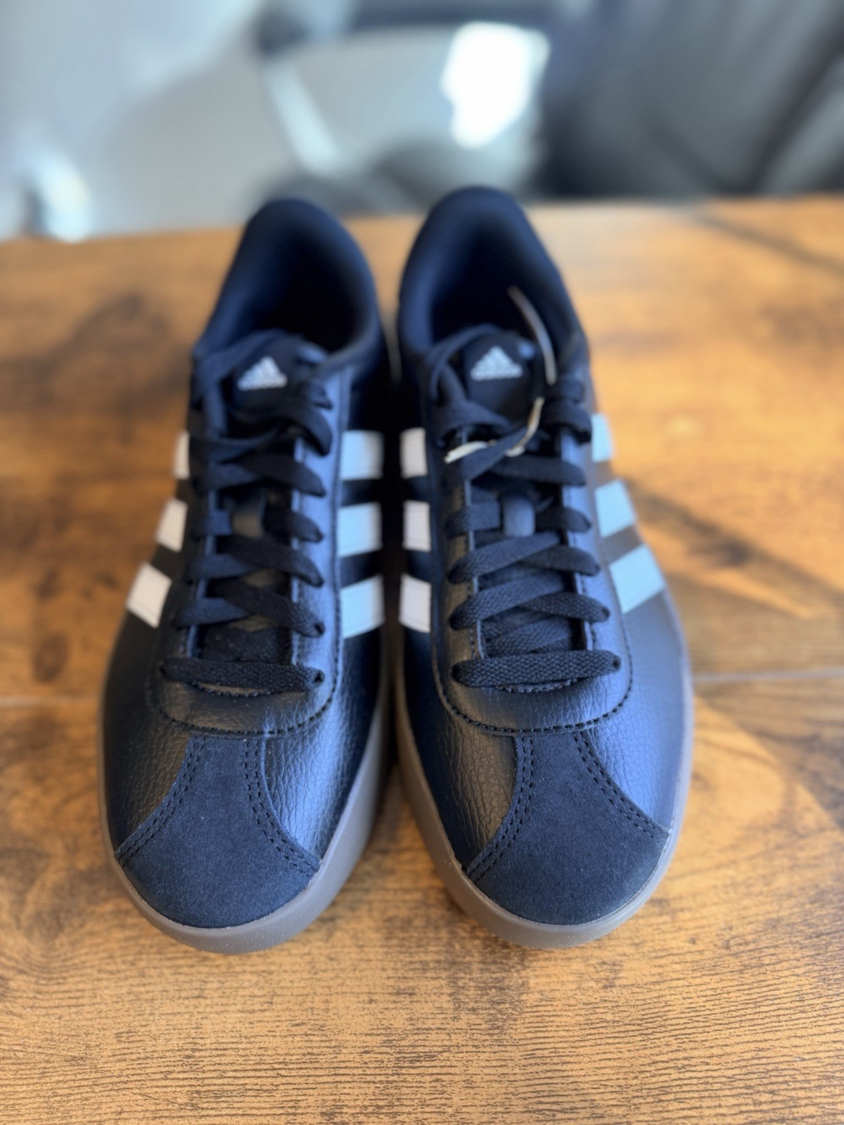 adidas VL Court 3.0 Men’s Low Top Lace-Up Sneakers Black/White Gum 7.5M/8.5W