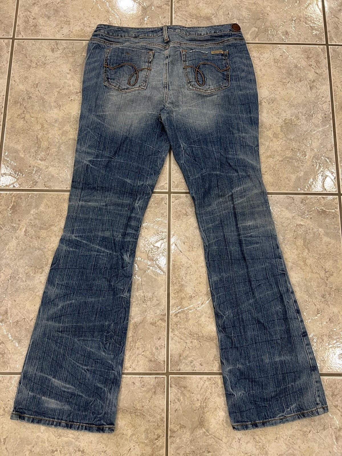 Hint Jeans Womens Size 13 Bootcut Flare Embroidered Denim 34X33 Distressed