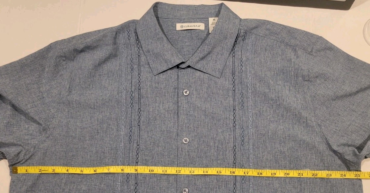 Cubavera Men’s Soft Touch Embroidered Button Down Shirt Dress Blues Size XL NWT