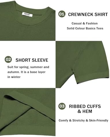 Coofandy Men’s Knit T-Shirts Short Mens TShirts Sleeve Crewneck Shirt Casual