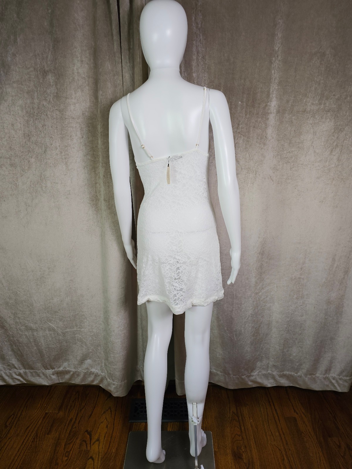 Victoria’s Secret Slip Dress Medium White Lace Sheer Mesh Chemise STAIN