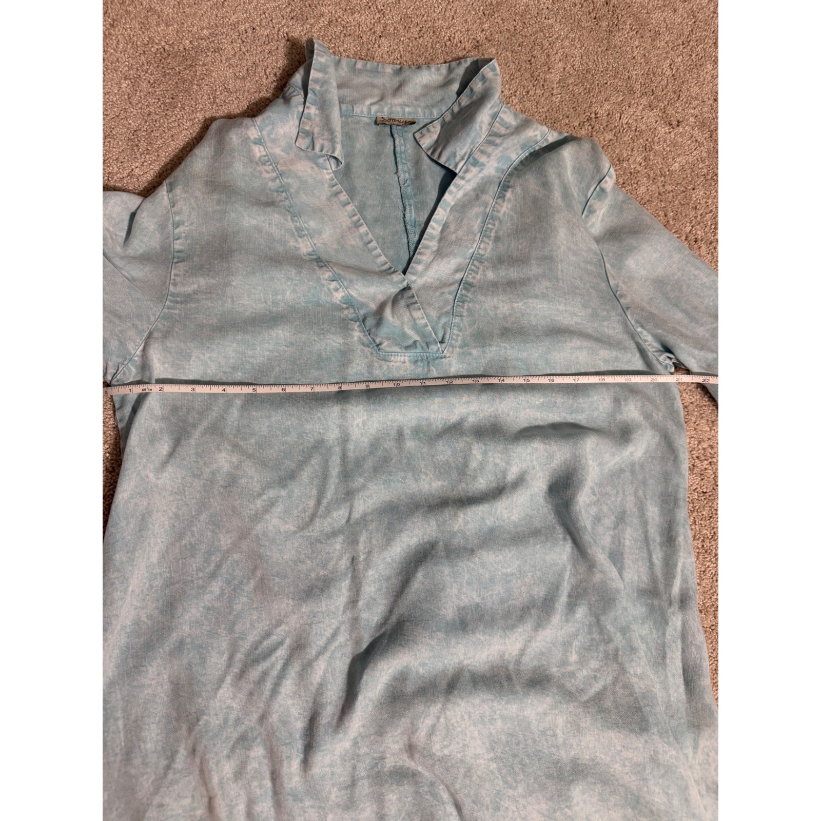 Sooniya Womens Light Blue Acid Wash Tencel Cotton V-Neck Tunic Top or DressLarge