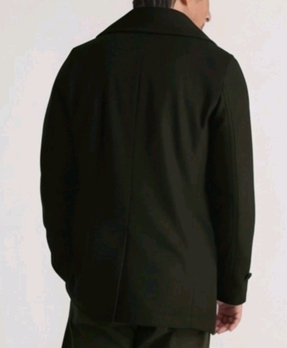 Quince Mens S NWT Italian Wool Blend Peacoat Double Breasted Minimal Solid Black