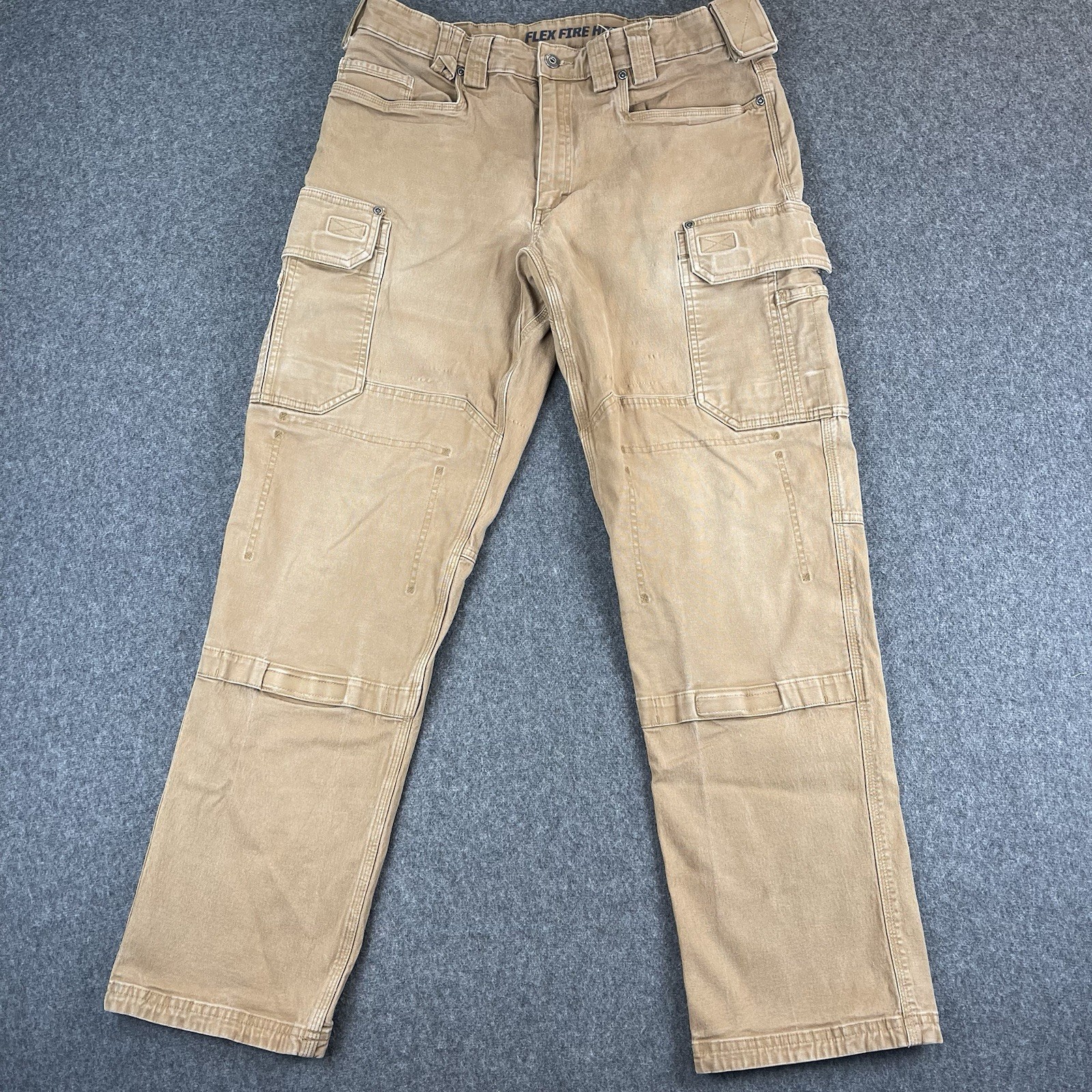Duluth Flex Fire Hose Ultimate Relaxed Fit Cargo Work Pants Mens 36×34 Brown Tan