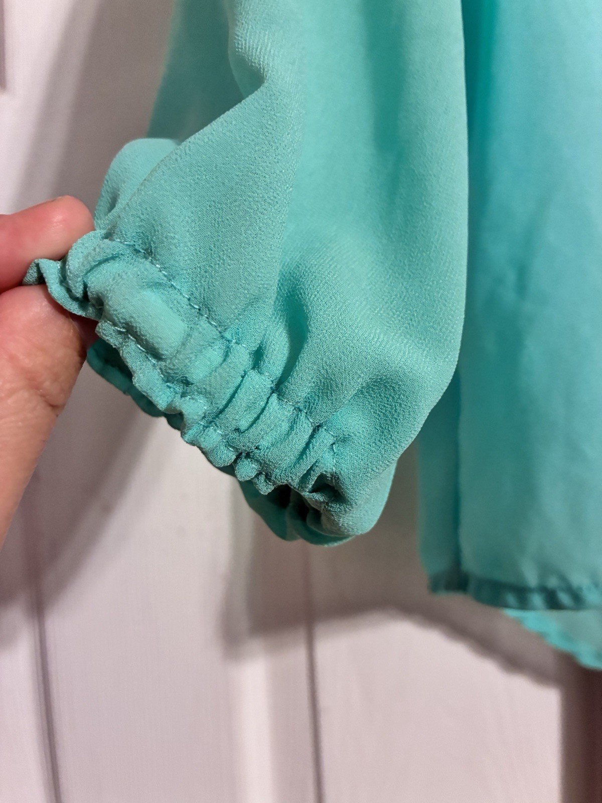 Papaya Sheer Solid Green Long Sleeve Button-Up Collared Blouse Pockets Women M