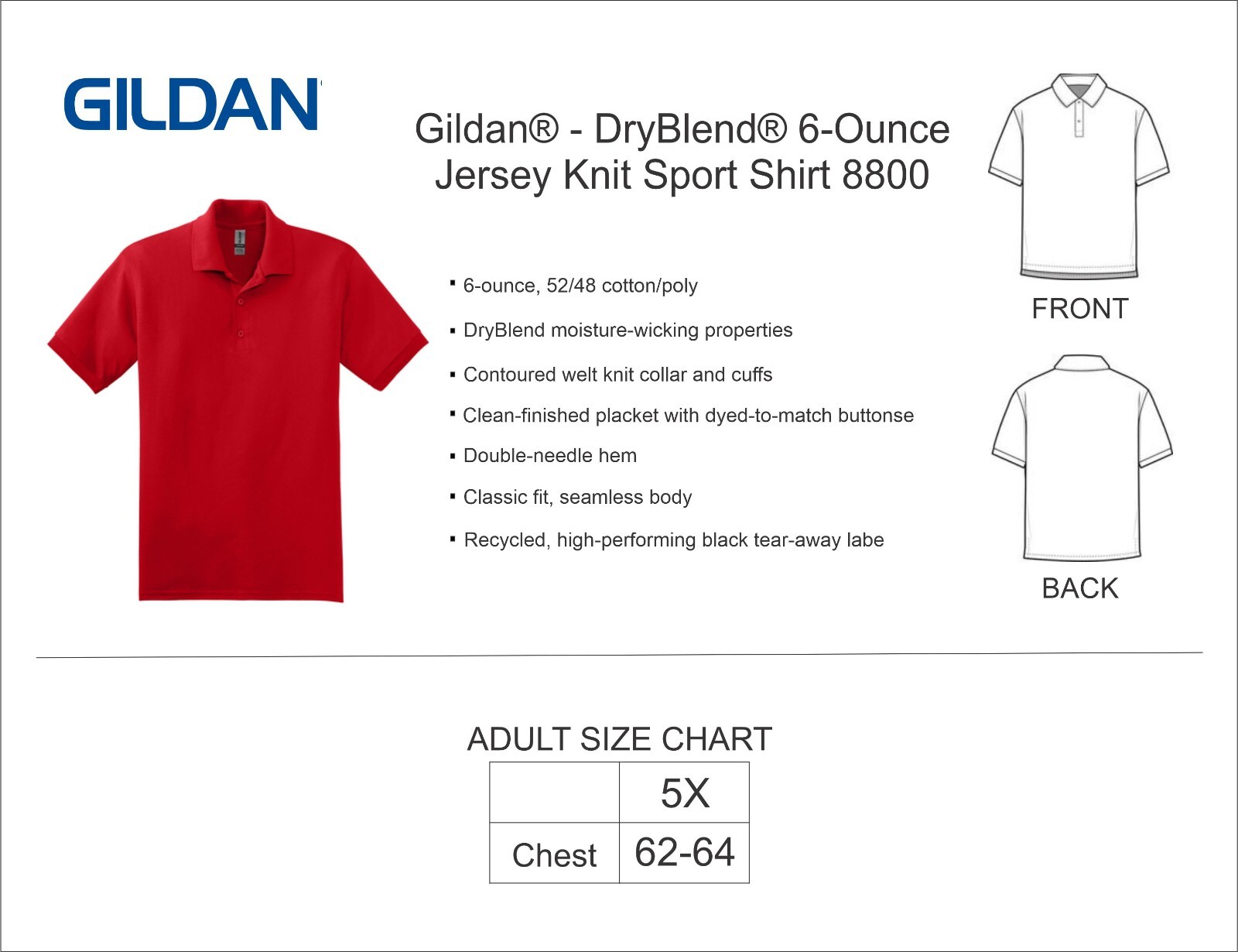 Gildan® – DryBlend® 6-Ounce Jersey Knit Sport Shirt 8800