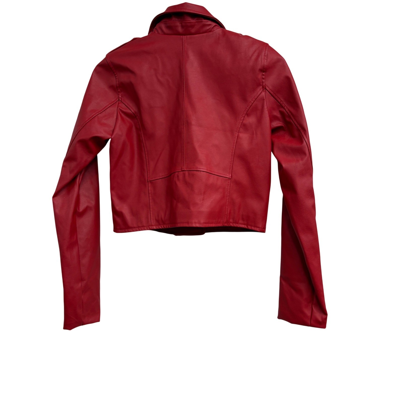 Pretty Little Thing Red PLT Biker Jacket With Zips Crop Moto Size 6 CMZ8084 NEW