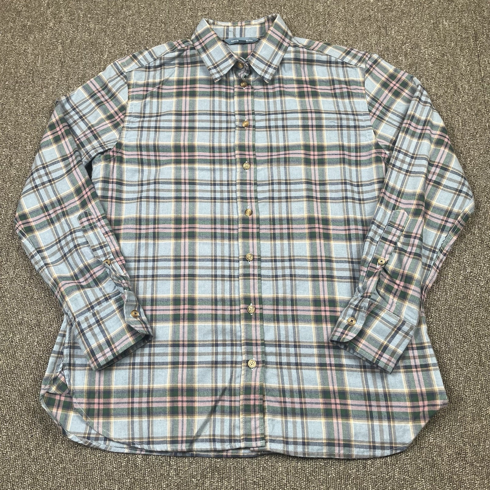 Beaufort & Blake Shirt Mens Medium Blue Plaid Barrel Cuff Soft Casual Cotton