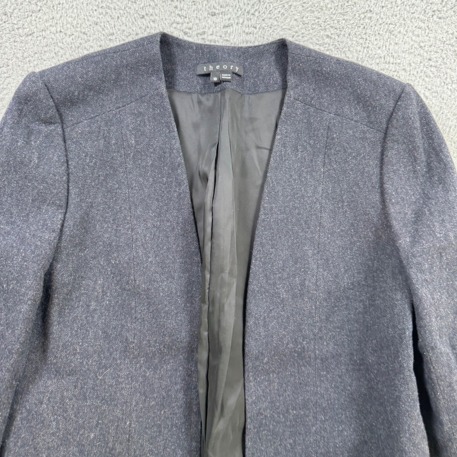 Theory Womens Gray Wool Blend Collarless Open Front Blazer Jacket Size 10