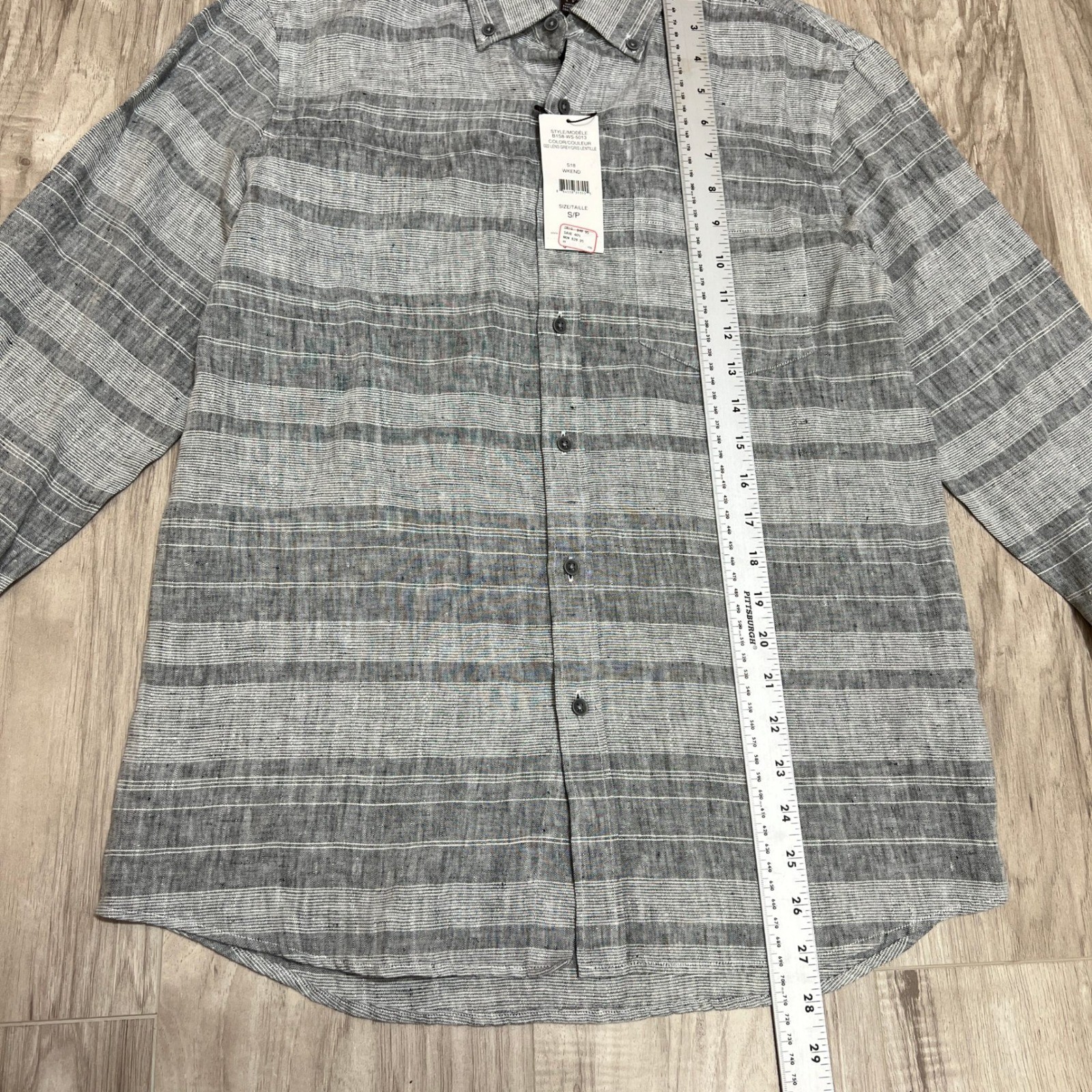 Black Brown 1826 Mens Small NWT 100% Linen Long Sleeve Grey Stripe Shirt Beach