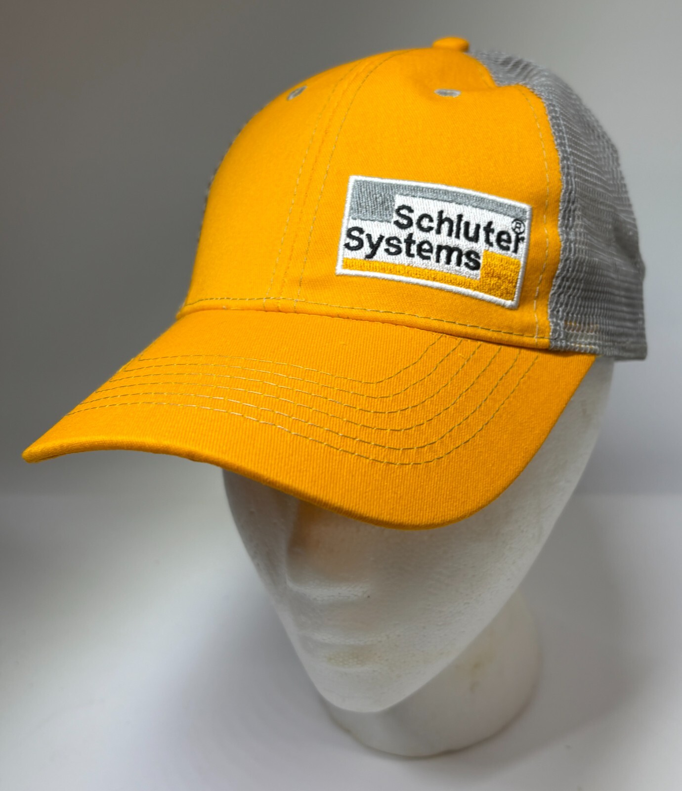 Schluter Systems Trucker Hat Cap Mens Orange/Grey Mesh Back Adjustable Snapback