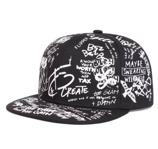 Unisex Black White Letter Print Baseball Cap Adjustable Casual Outdoor Hat