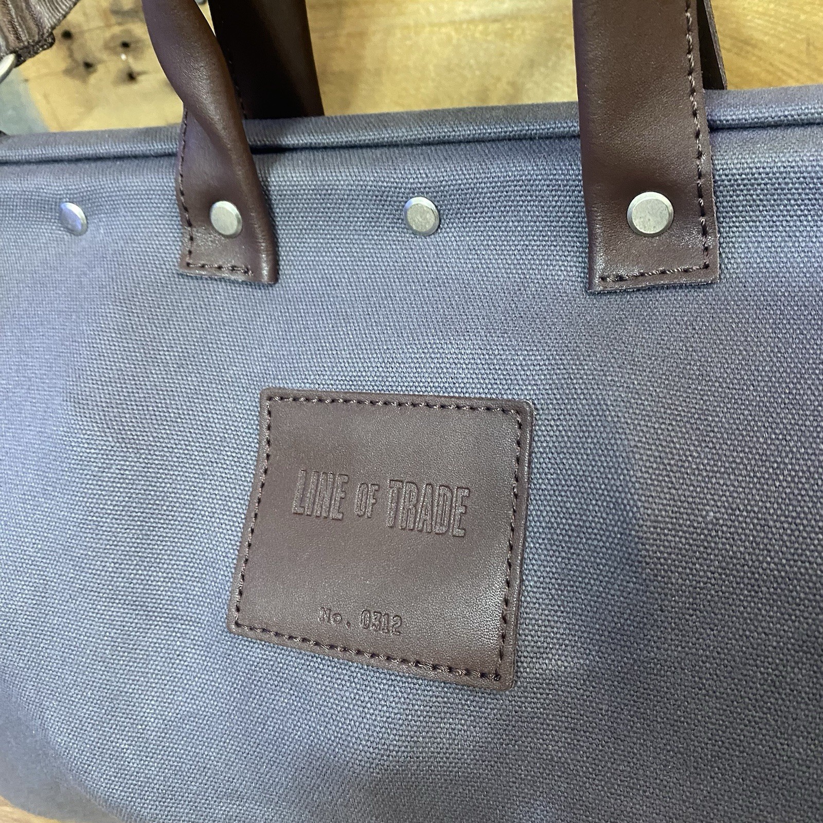 Line Of Trade Blue Weekender Bag 0312 Canvas Duffle Leather Trim Travel Tote 22”