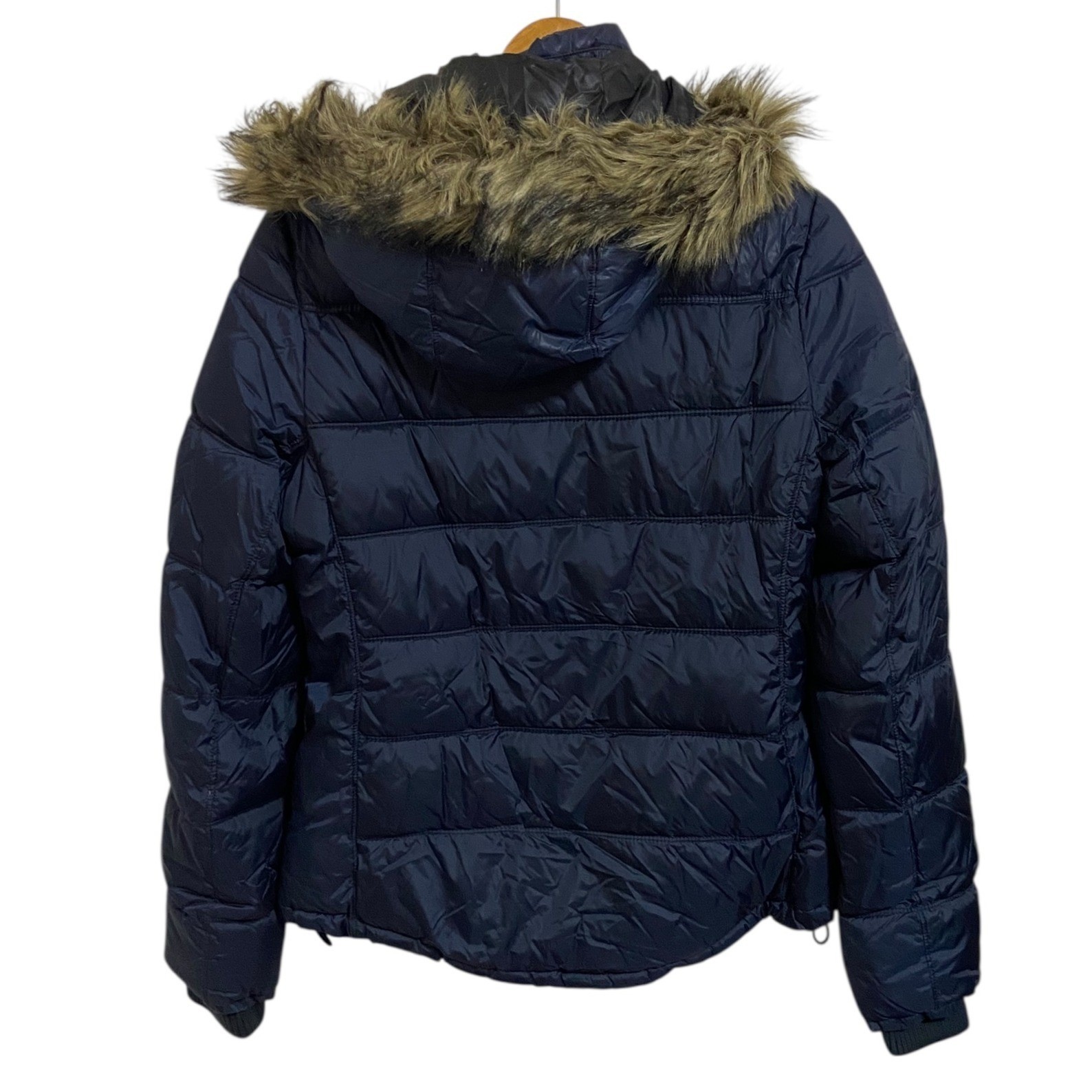 American Eagle Outfitters Puffer Jacket Fur Hood Navy Blue Quilted Winter Coat L