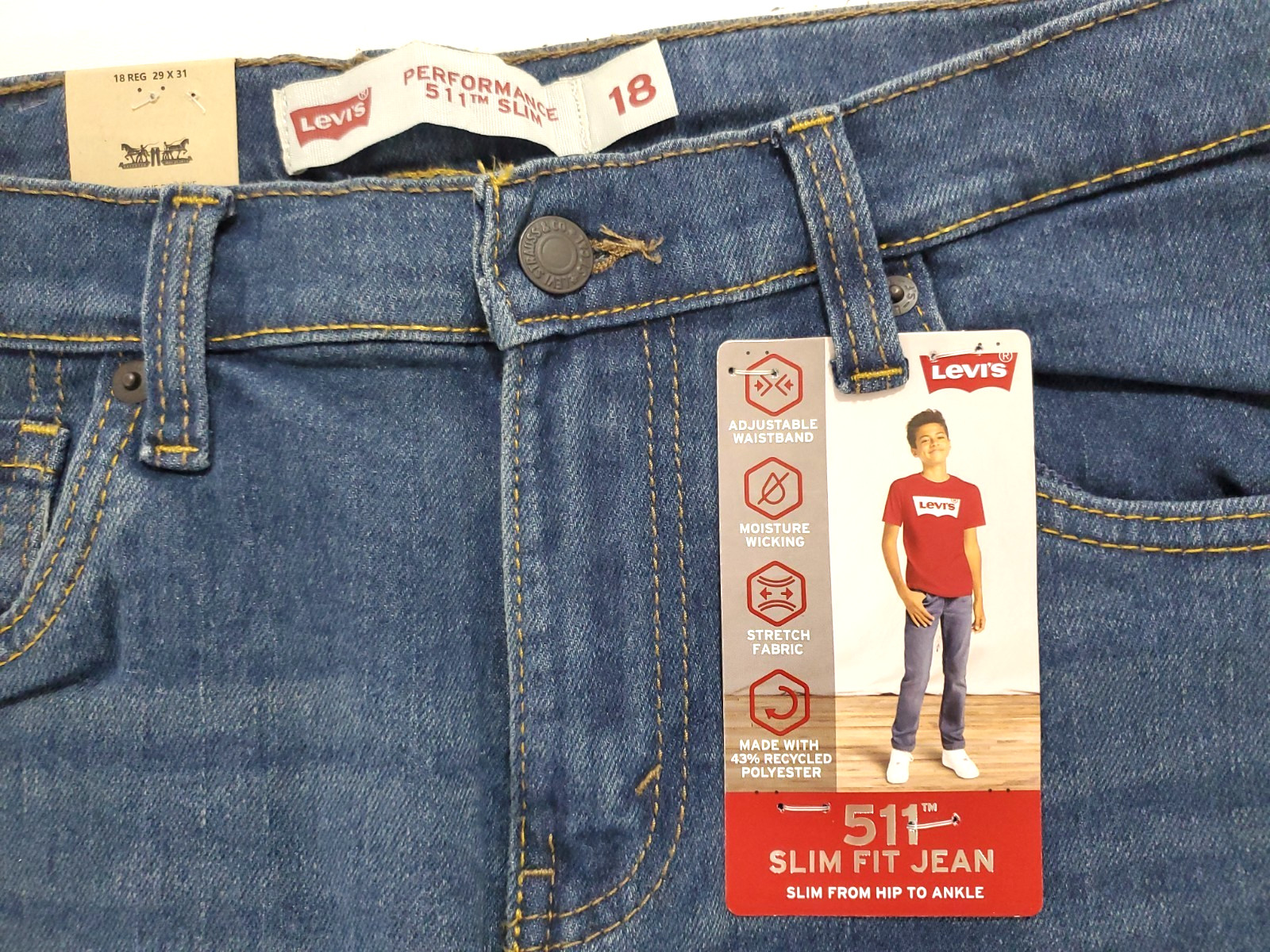 Levi’s 511 Slim Fit Performance Jeans, Big Boys Blue Size 18 Reg 29×31