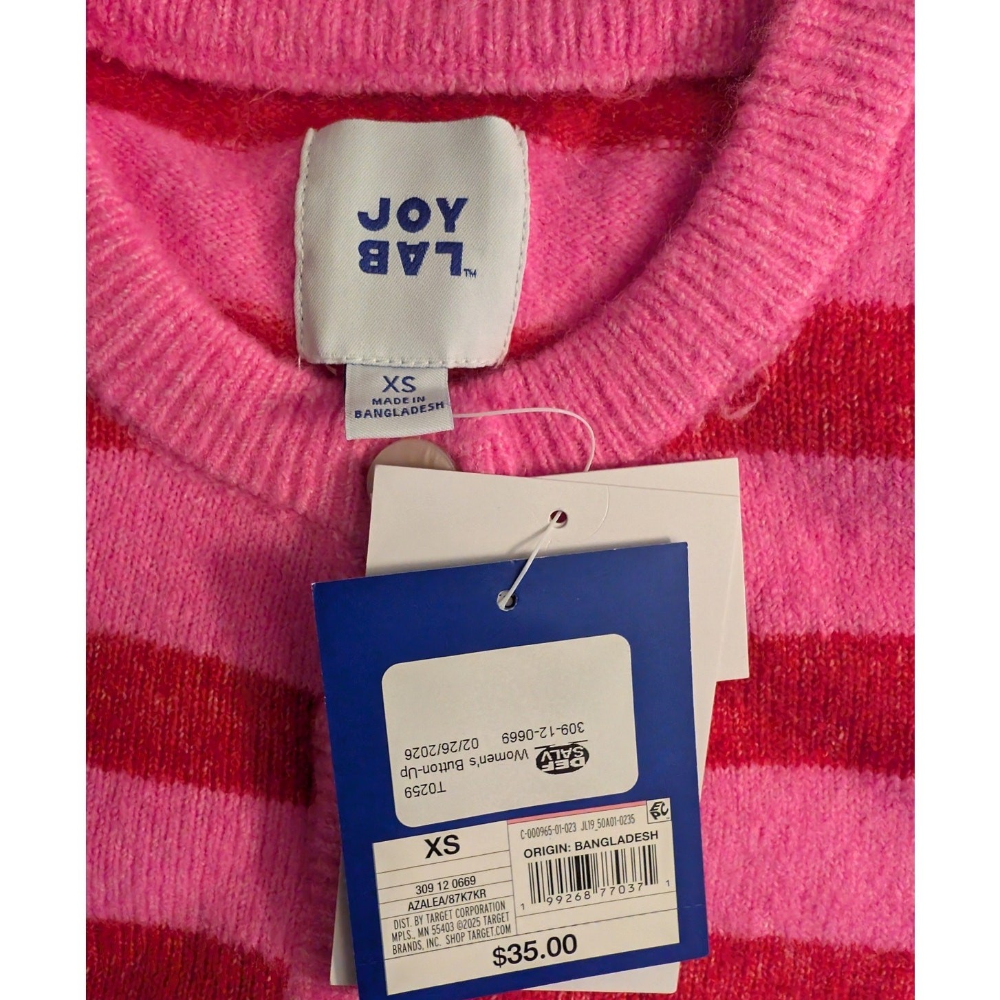 Joylab Bright Pink Striped Button Up Cardigan XS
