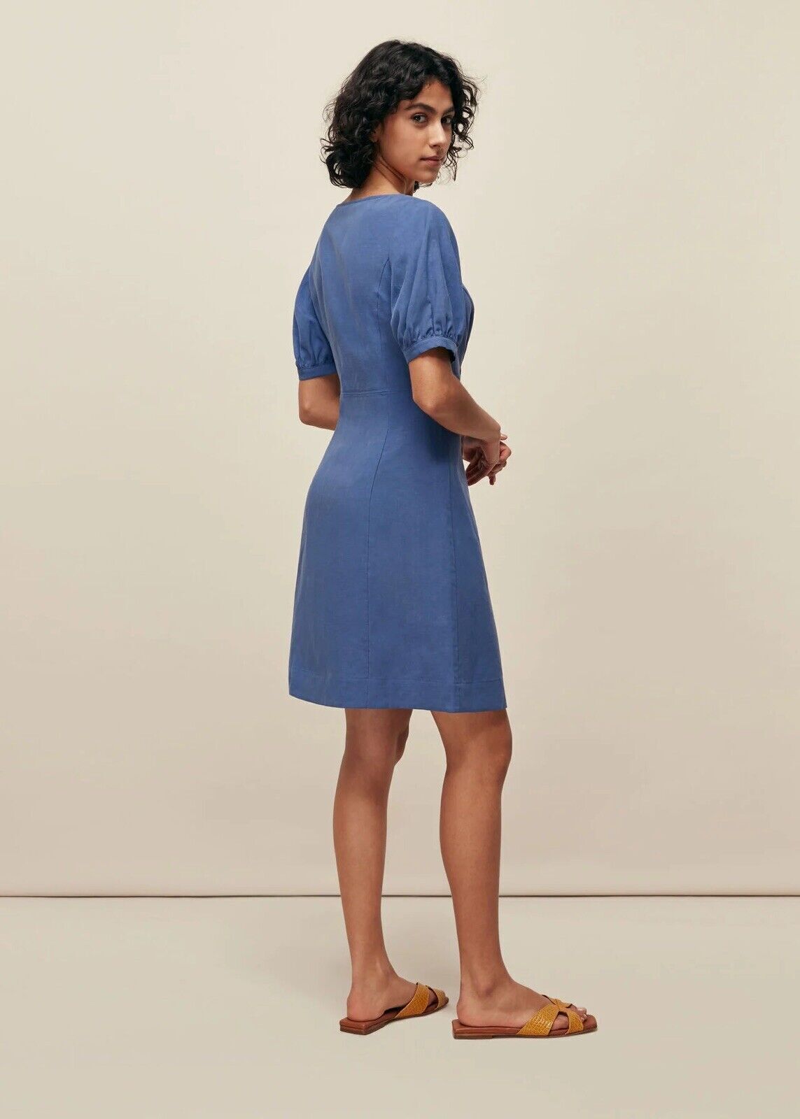 Whistles Tara Scoop Linen Dress UK 12 BNWT Blue Short Mini Button Down RRP 109