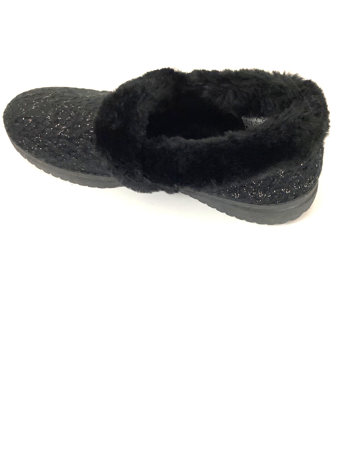 Skechers Black/Gold Spec Cozy Knit Faux Fur Lined Slippers Size 8.5 In/Outdoor