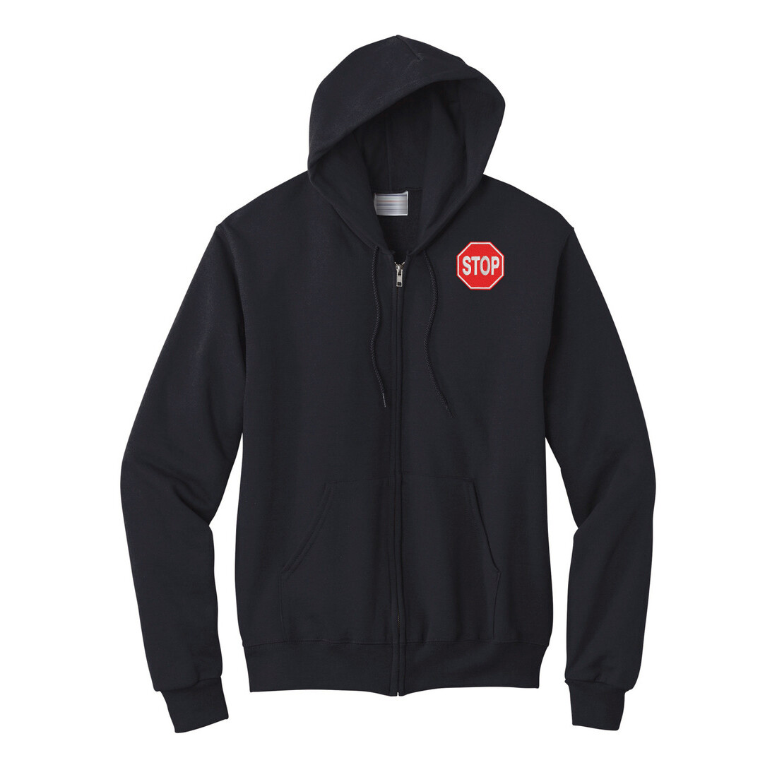 Stop sign embroidered full zip hoodie, custom make hoodie