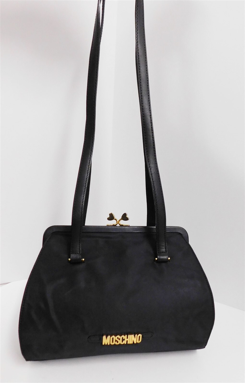 Moschino Redwall Italy Vintage Black Nylon Leather Shoulder Bag