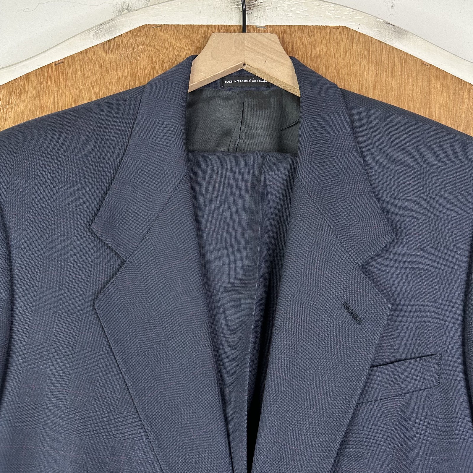 Biella Suit Mens 40L Navy Blue Glen Check 2 Button Vitale Barberis Canonico 110s