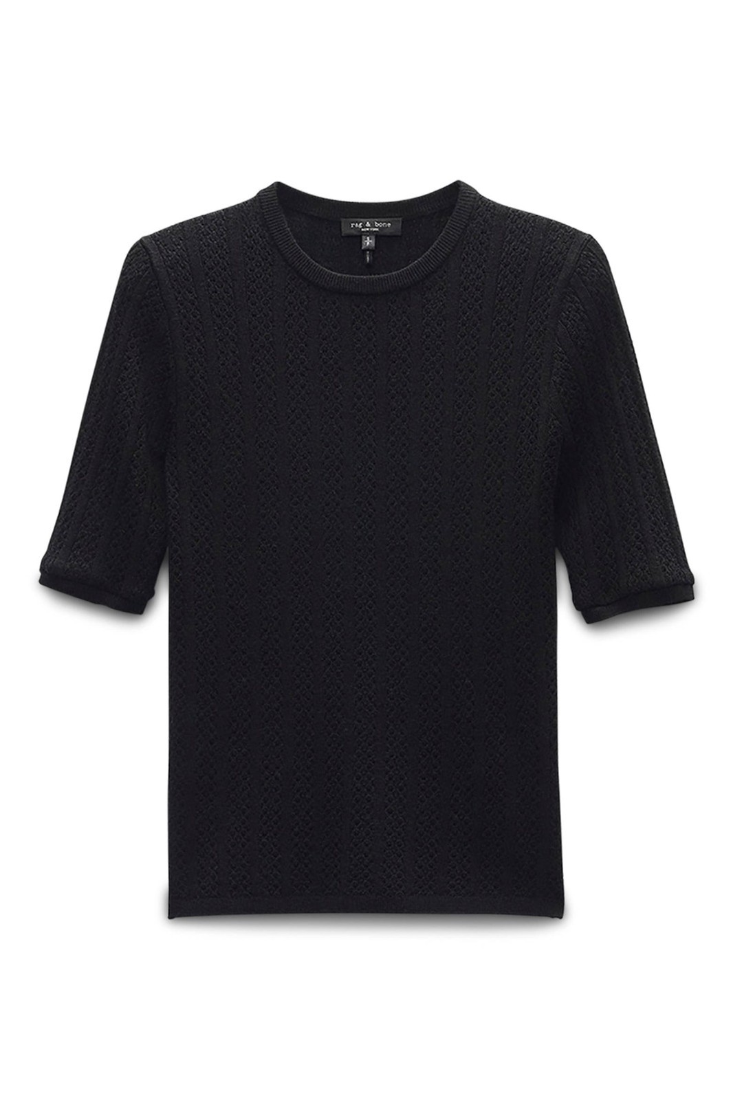 Rag & Bone Tina Short Sleeve Merino Wool Top Tee Size M Black Pointelle Knit NWT