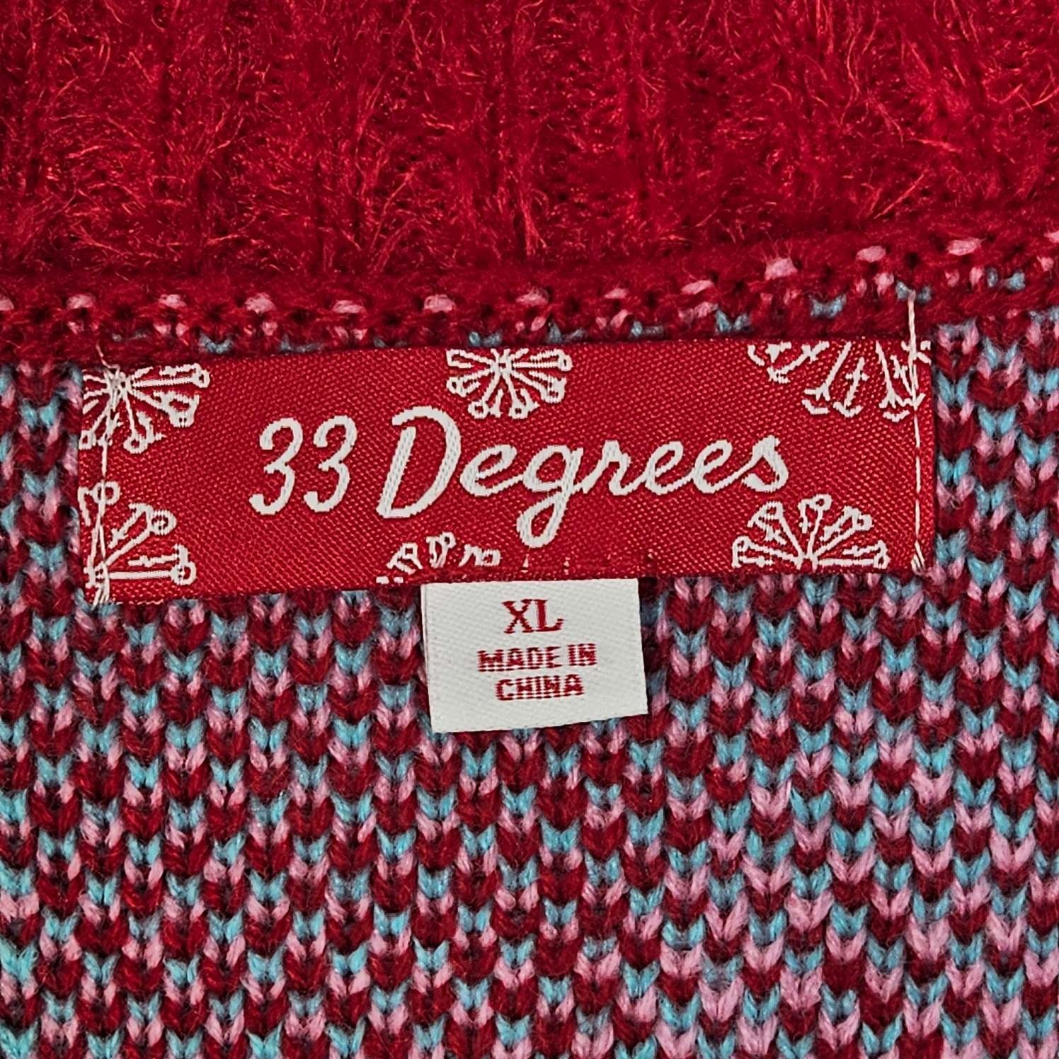 33 Degrees FA LA LA LA Cardigan Sweater Womens X-Large Button-Up Long Sleeve